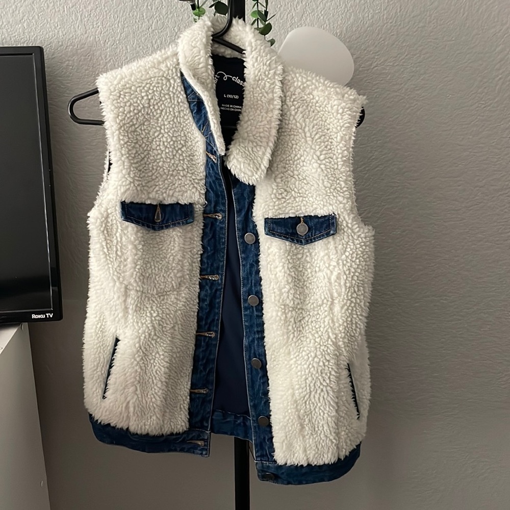 faux fur jean vest